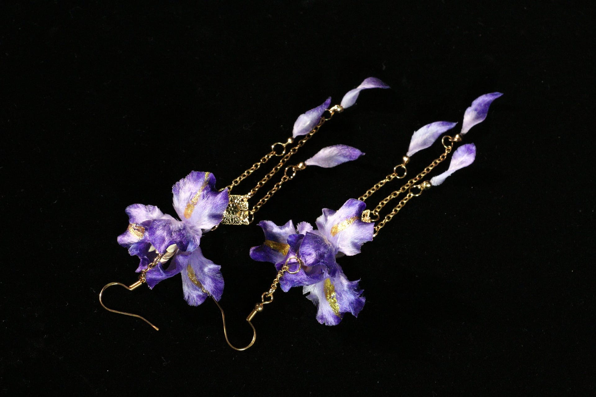Handmade Iris Long Drop Earrings – Silk Purple Floral Jewelry